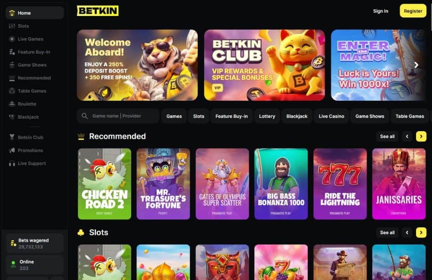 Betkin Casino Homepage