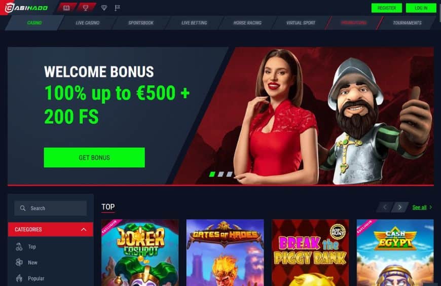 Casinado Casino Homepage