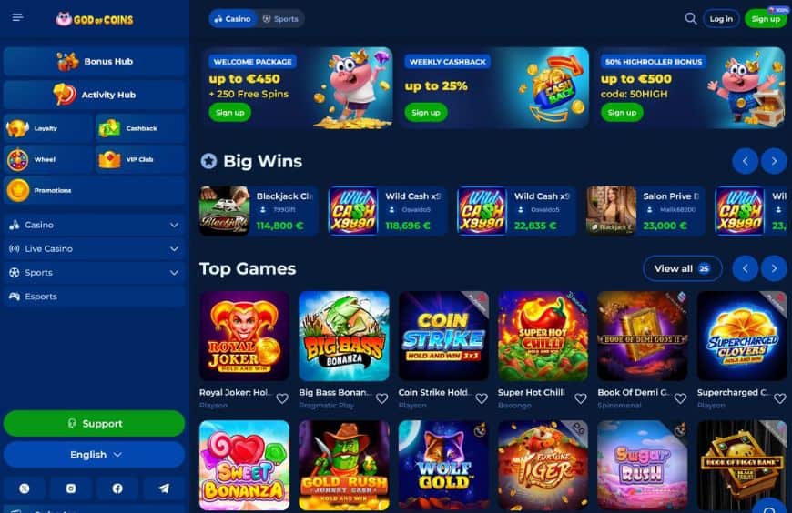 God of Coins Casino Homepage