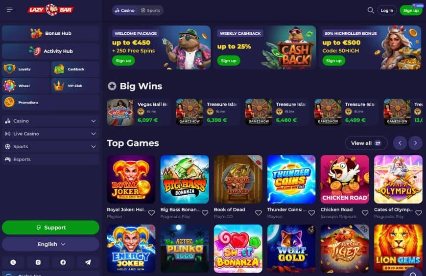Lazybar Casino Homepage