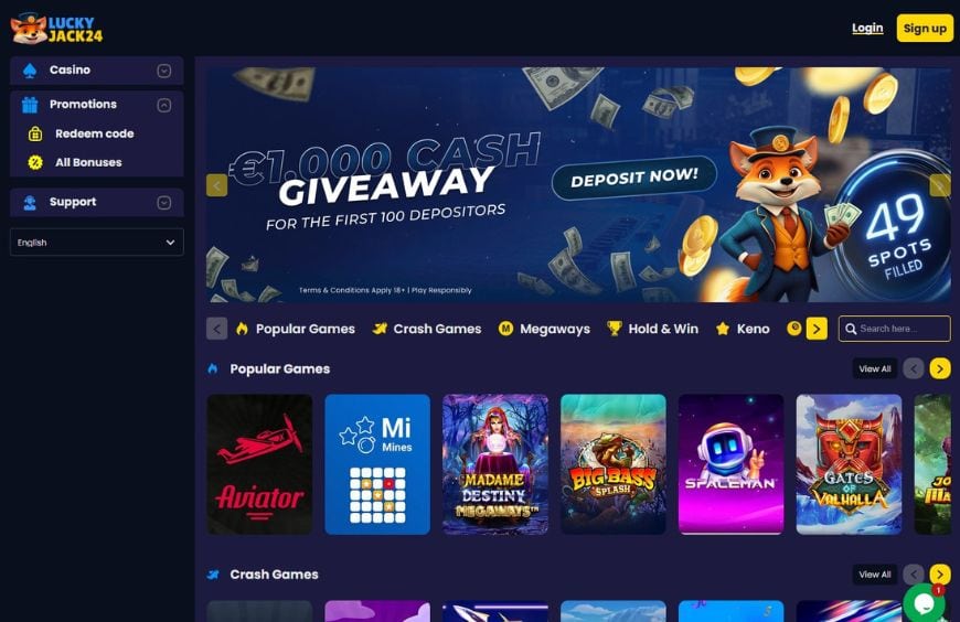 LuckyJack24 Casino Homepage
