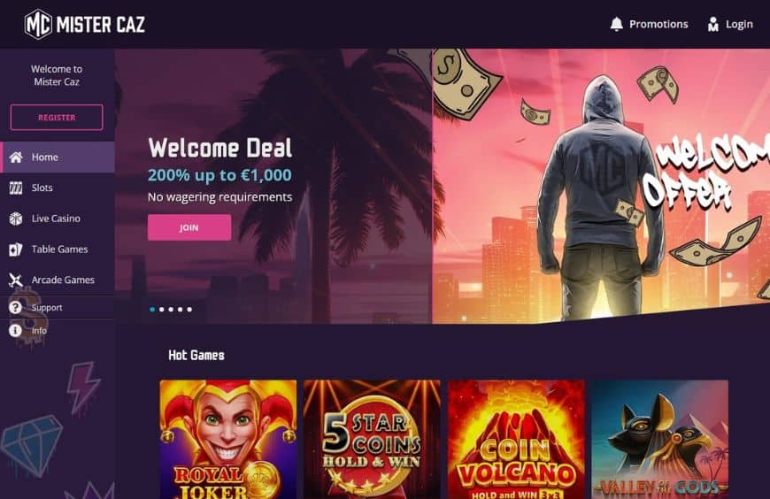 Mister Caz Casino Homepage