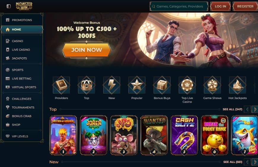 Monster Win Casino Homepage