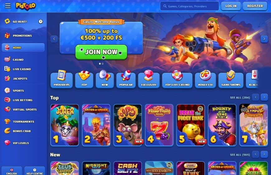 Pistolo Casino Homepage