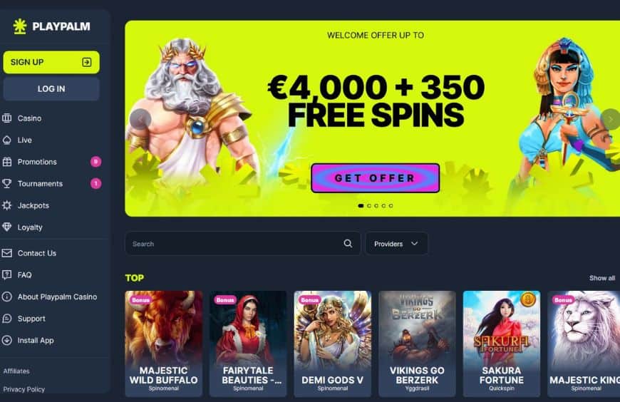 PlayPalm Casino Homepage