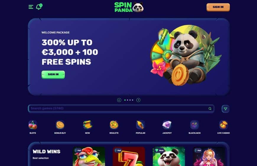 Spin Panda Casino Homepage