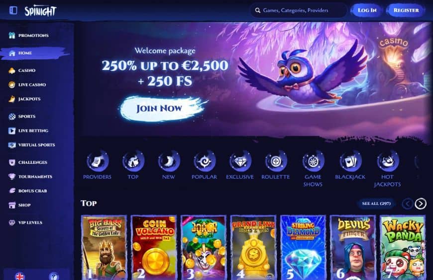 Spinight Casino Homepage