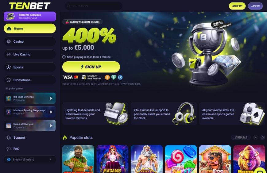 Tenbet Casino Homepage