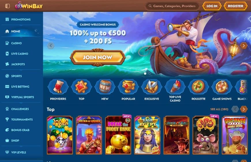 WinBay Casino Homepage