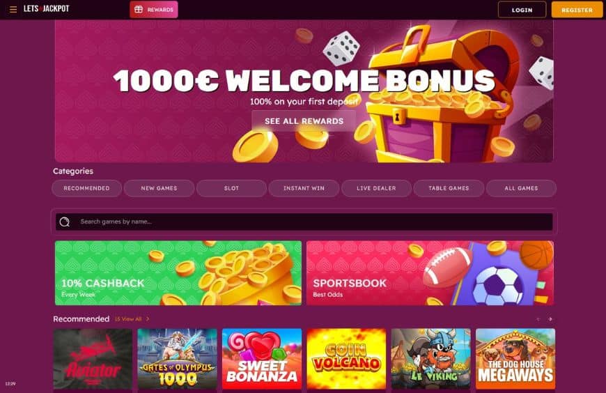 LetsJackpot Casino Homepage