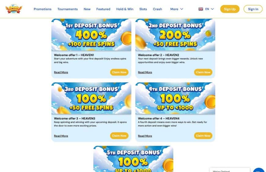 Spins Heaven Casino Promotions