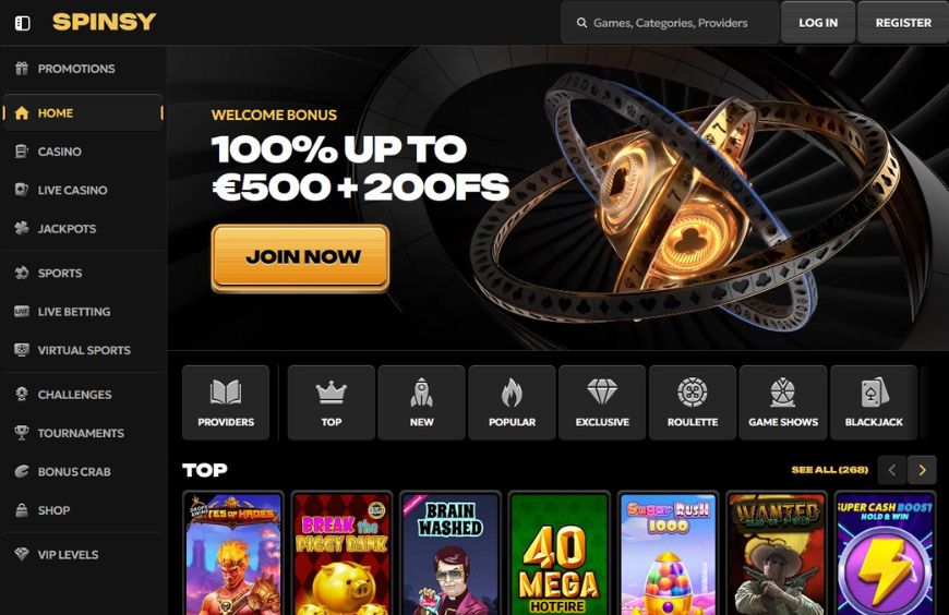 Spinsy Casino Homepage