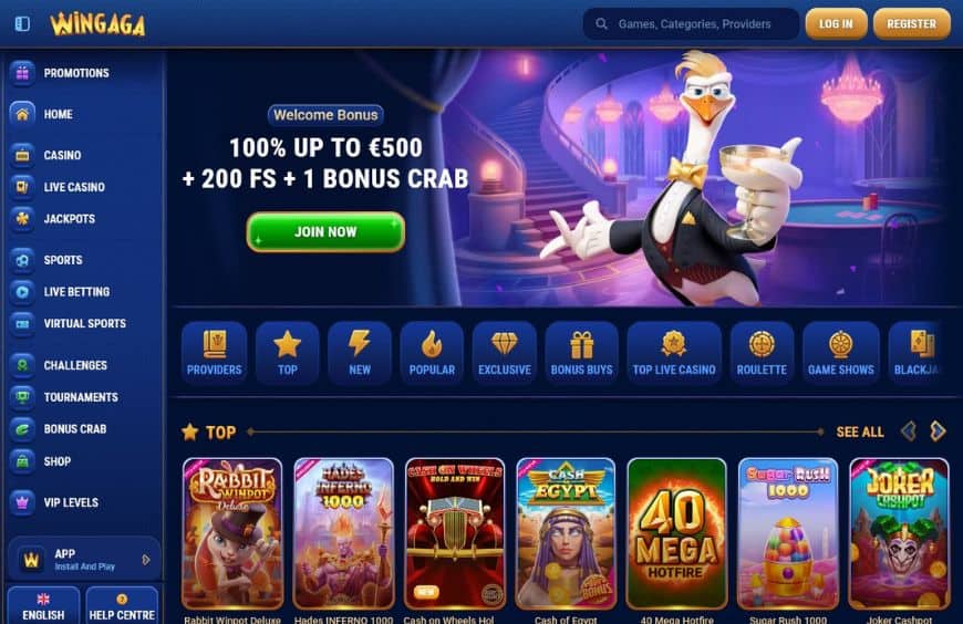 Wingaga Casino Homepage