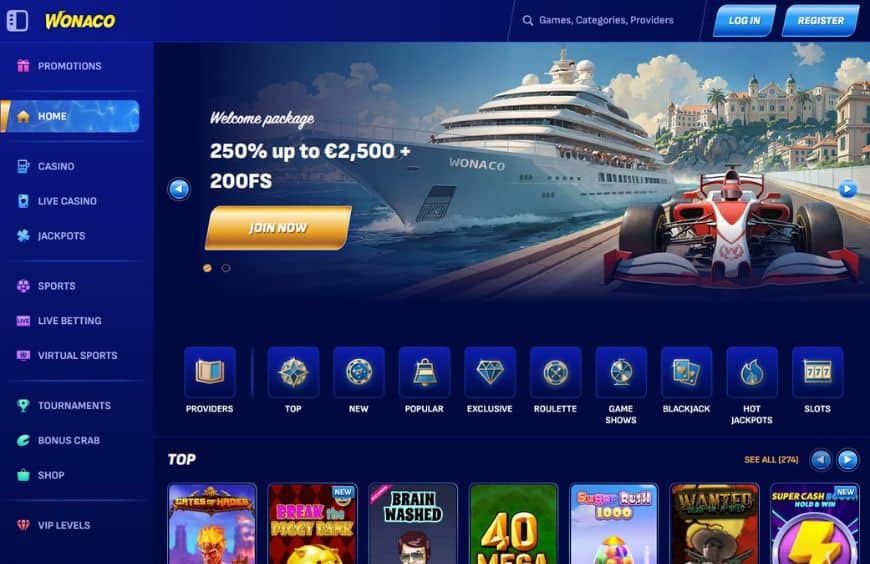Wonaco Casino Homepage
